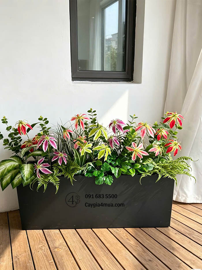 Bồn Cây Hoa Giả Mix Màu