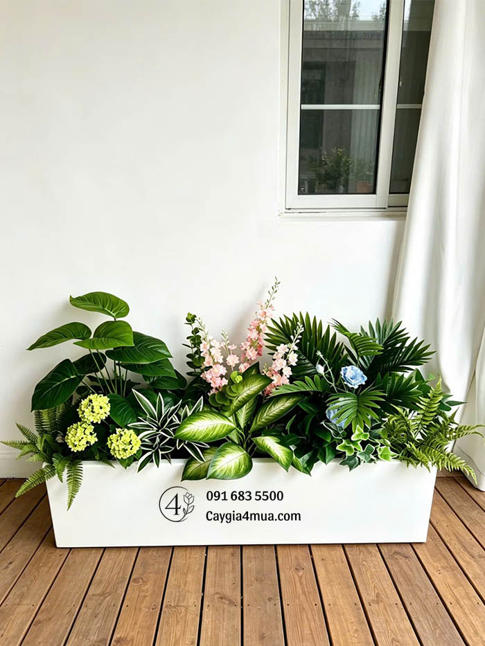 Bồn Cây Hoa Giả Mix Màu