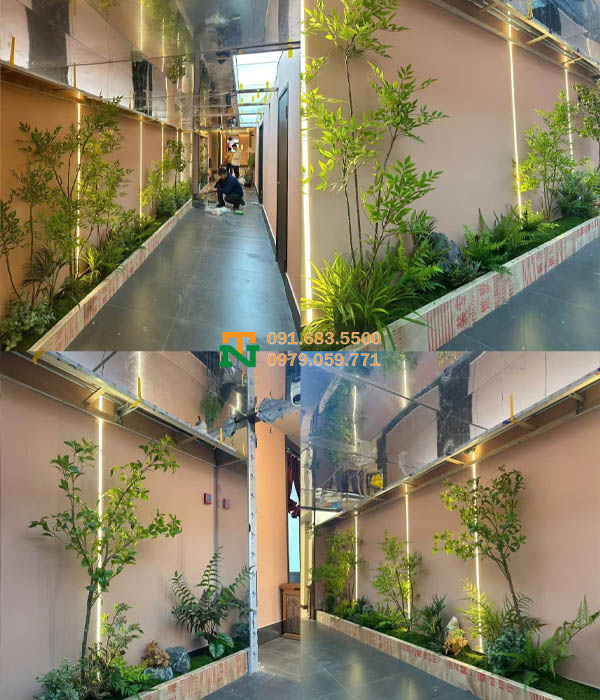 Tiểu Cảnh Cây Giả Dọc Hành Lang